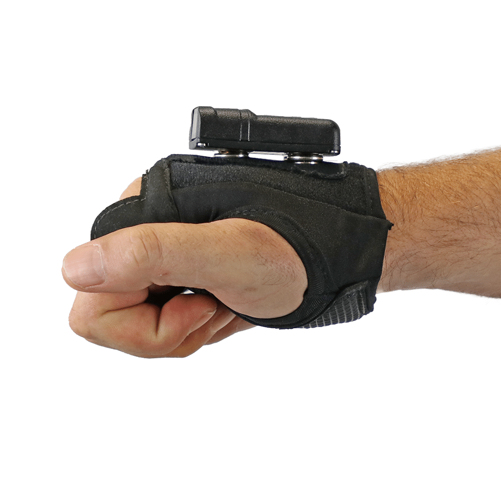 ergonomischer Handrückenscanner HasciSE SR mit shortrange Imager montiert auf einer Handstulpe