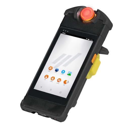 Mobiles und kabelloses safety HMI M2Smart HMI5 mit 5 Zoll Display und Android Industrial#+ zur sicheren Maschinenbedienung.