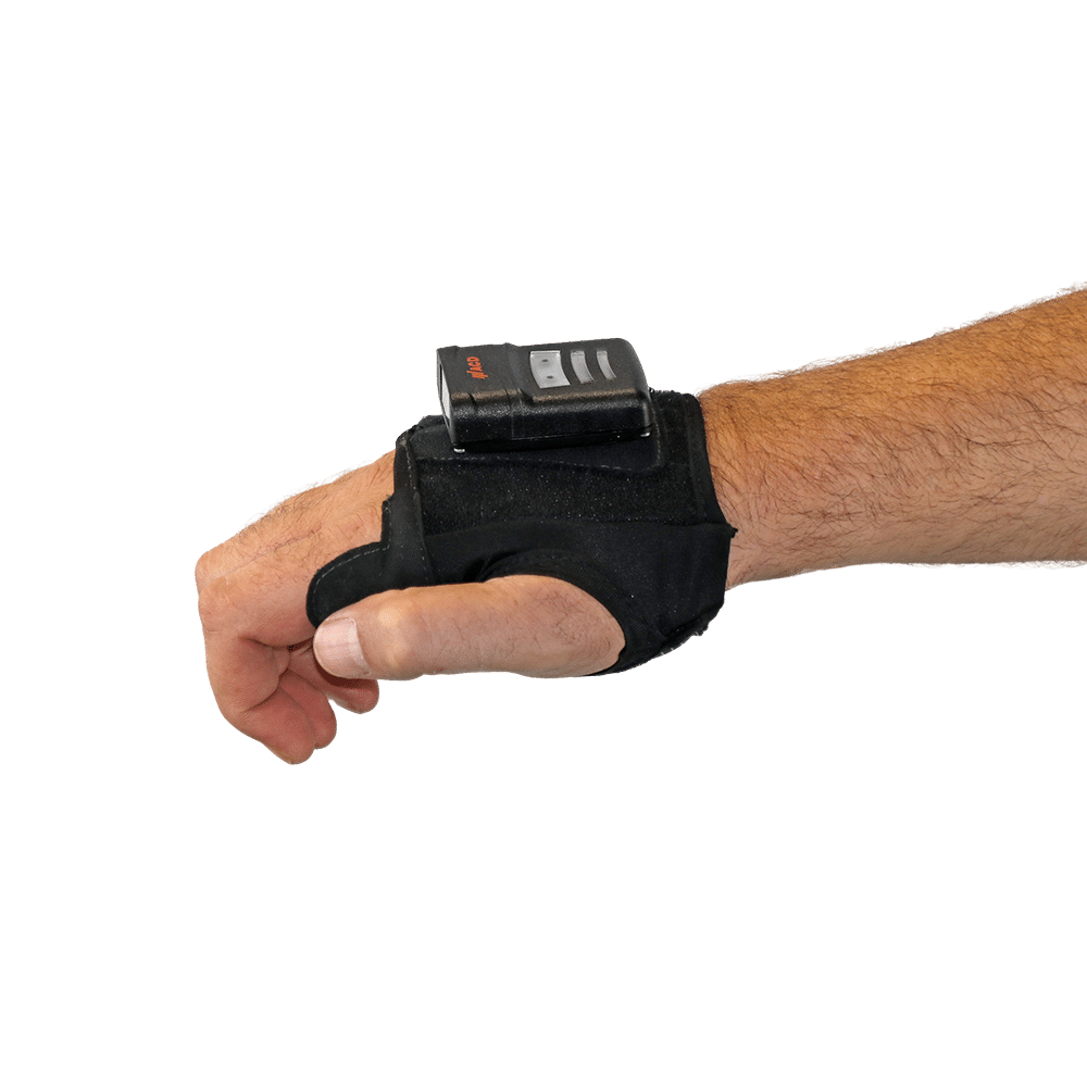 Ergonomic backhand scanner HasciSE MR with midrange imager mounted on hand cuff