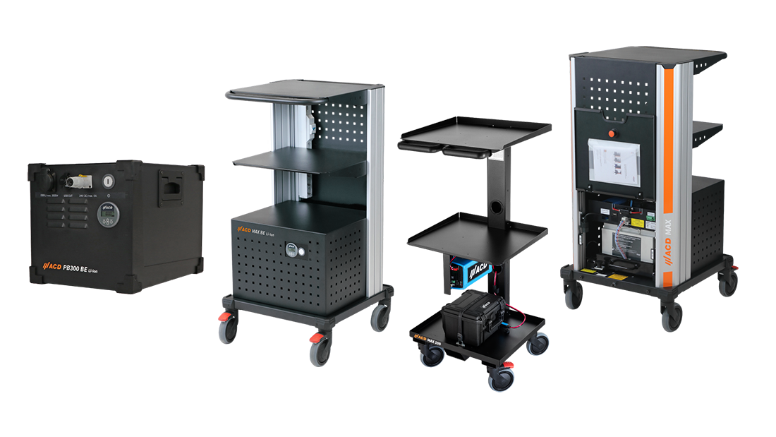 various ergonomic mobile workstations MAX BE of ACD Elektronik