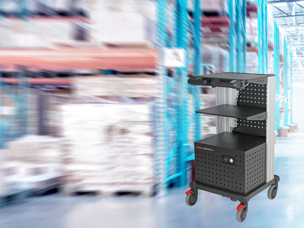 MAX BE GO mobile workstation with electric drive for logistics in a warehouse environment